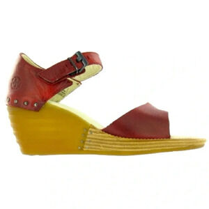 NWOT Dr Martens Ruana Louisa Red Leather Buckle Platform Wedge Chunky Sandal